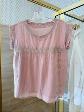 Matta Blush Pink Embroidered Short-Sleeve Top